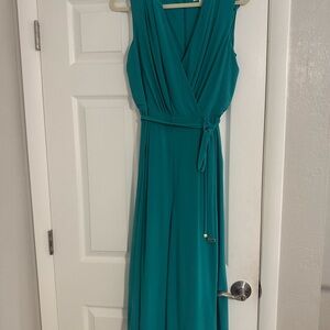 Elegant Teal Sleeveless Wrap Jumpsuit
